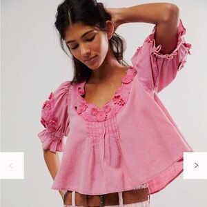 Free People Sophie Floral Appliqué Cotton Top
